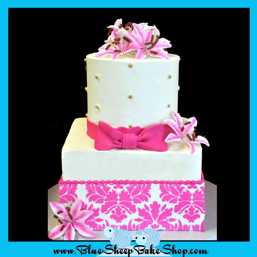 pink damask wedding cake sweet 16 cake