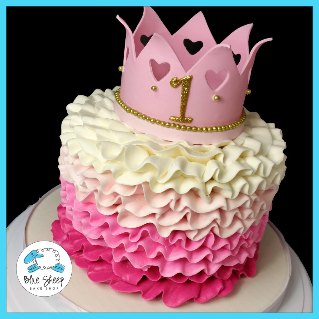 pink ombre ruffle smash cake with princess crown nj