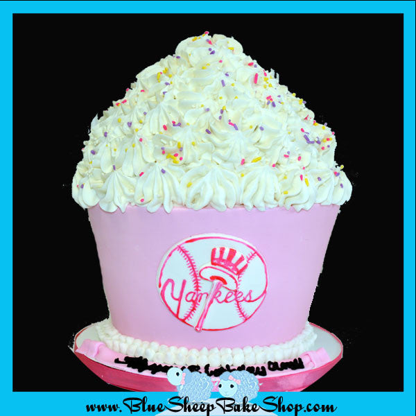 pink yankees giant cupcake birthday cake custom cakes nj