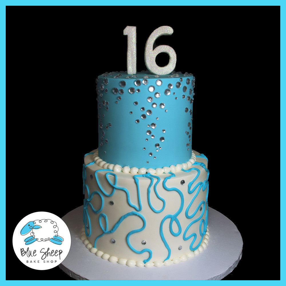 blue diamonds and swirls sweet 16 birthday cake