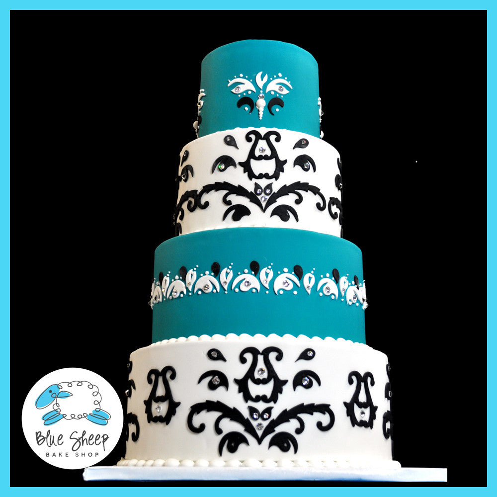 turqoise damask custom wedding cake nj