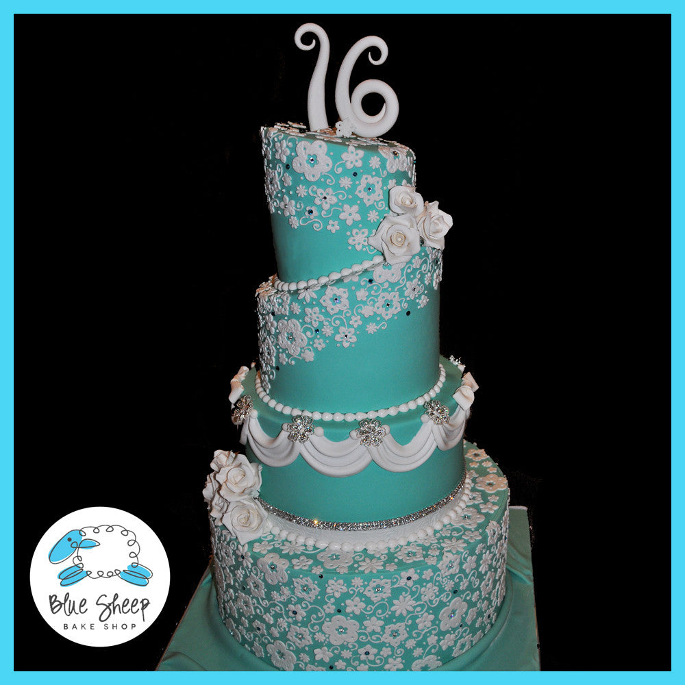 Turquoise Sweet 16 Lace Cake
