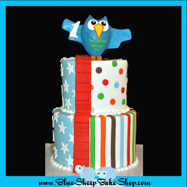 Vintage Owl 1st Birthday Cake