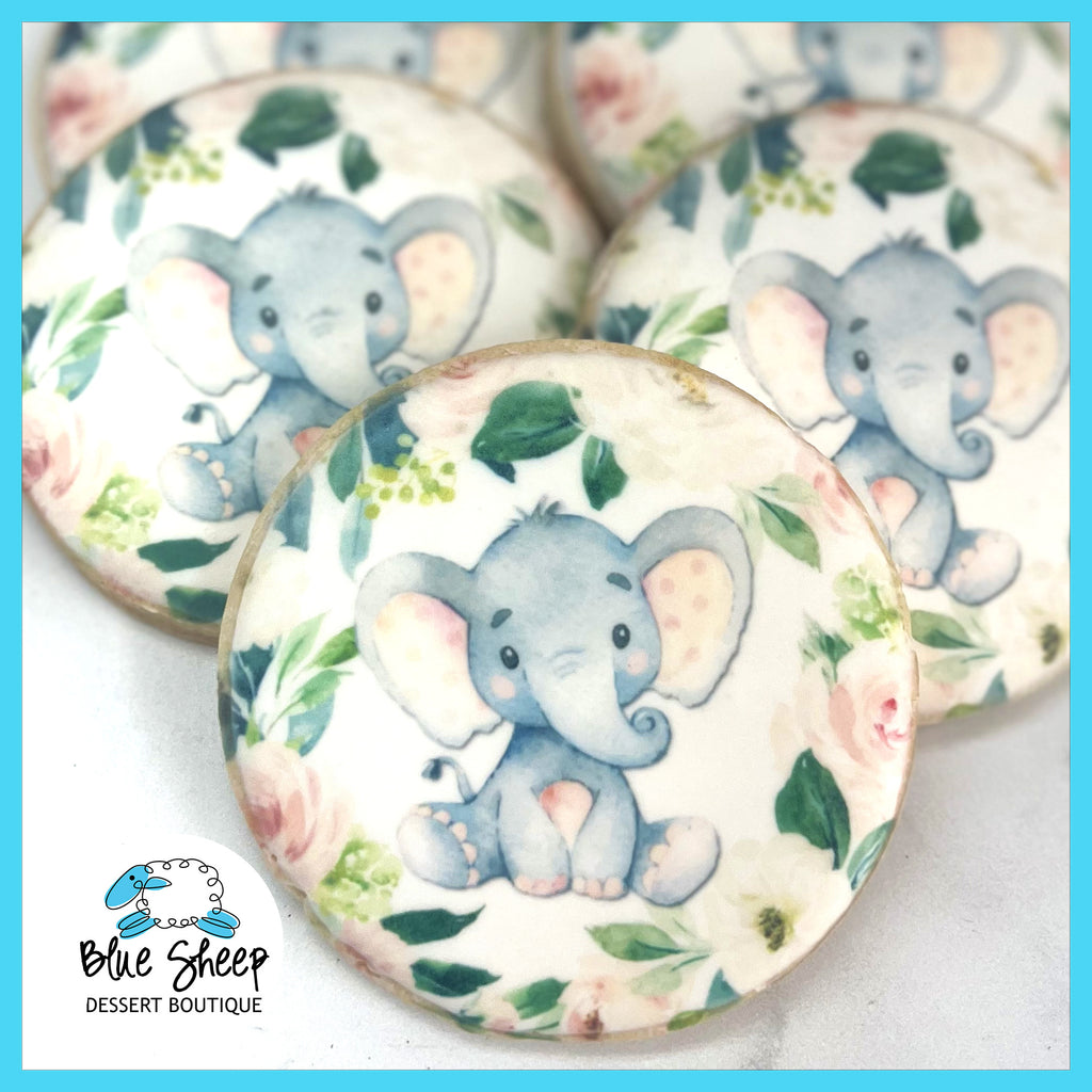 watercolor elephant baby shower cookie set - printed