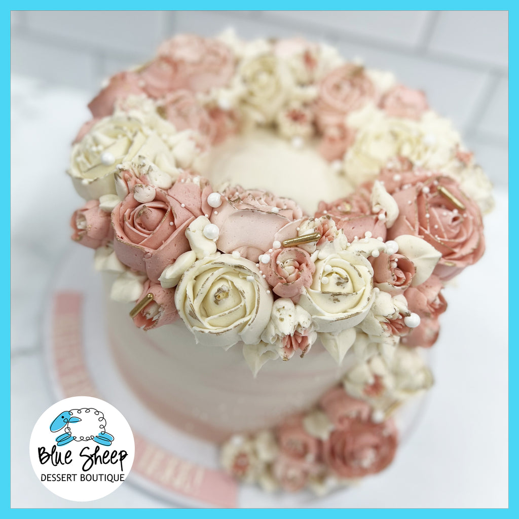 blush watercolor coronet buttercream birthday cake