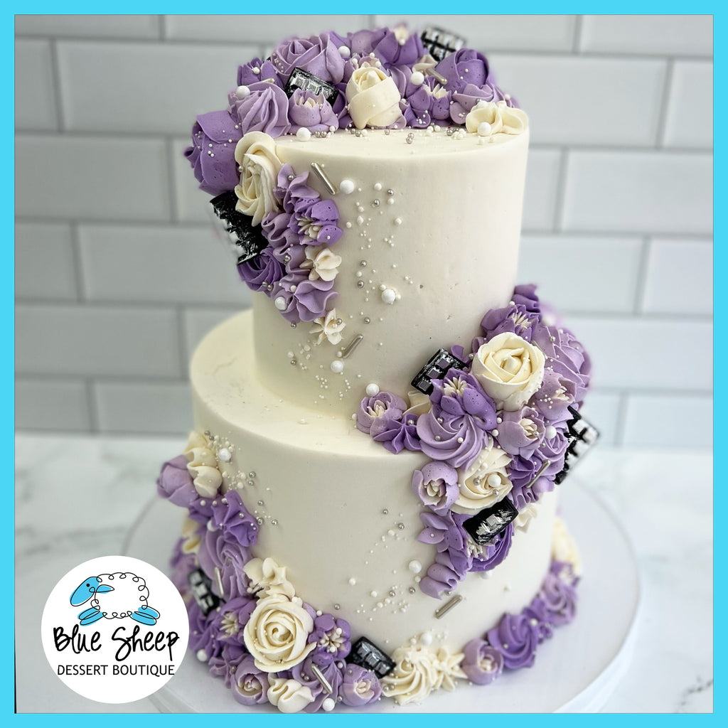 cascading buttercream florals bridal shower cake