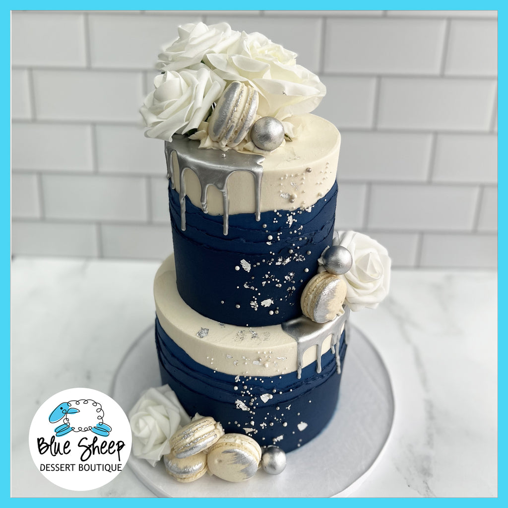 navy & silver waves custom buttercream birthday cake