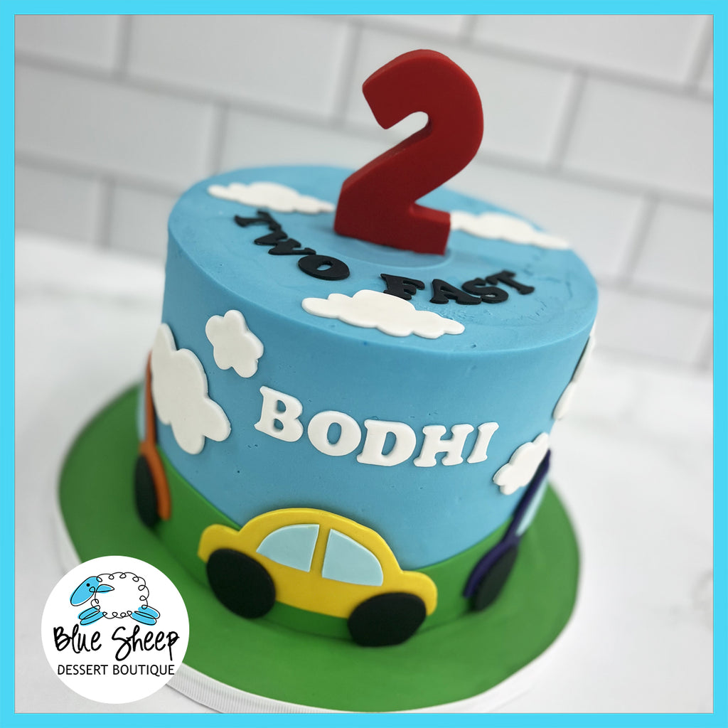 bodhi's two fast cars themed cake