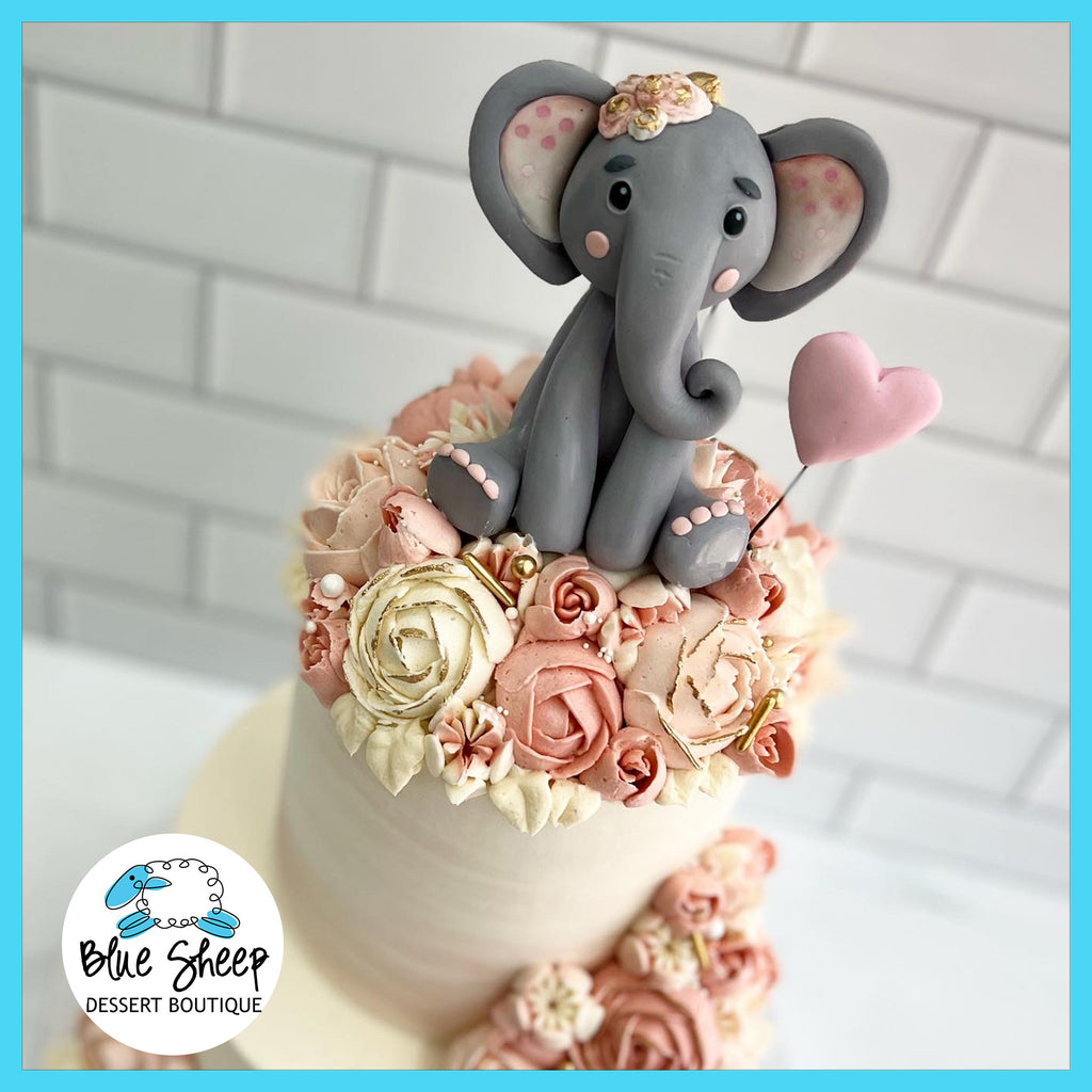 watercolor baby elephant baby shower cake