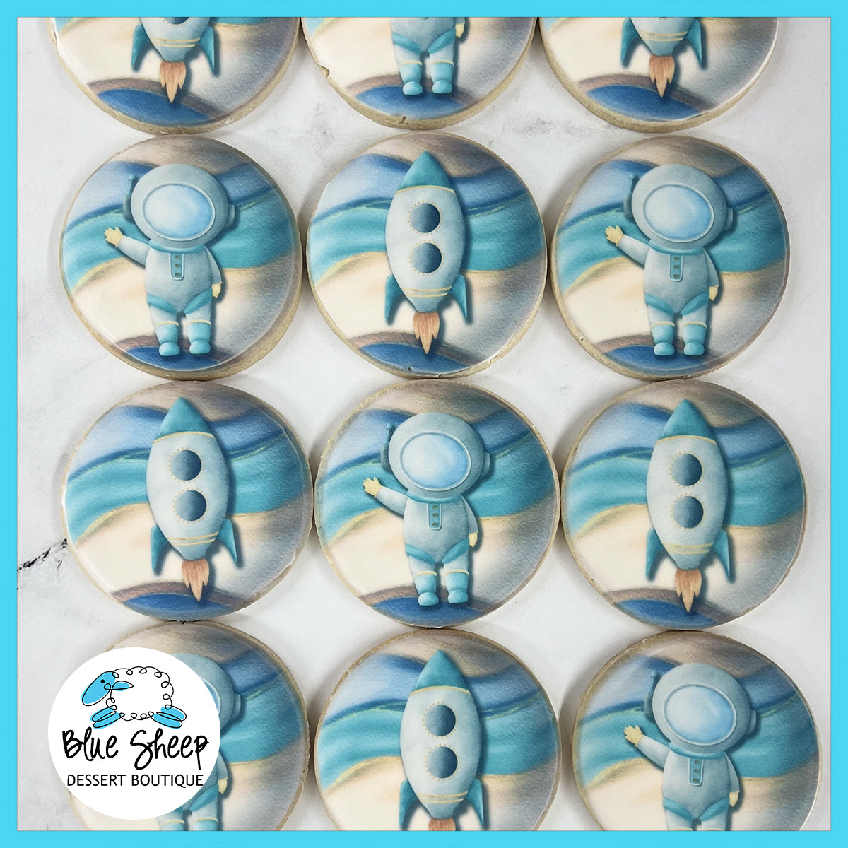 Watercolor Astronaut & Rocket Ship Cookies - Printed – Blue Sheep Bake Shop