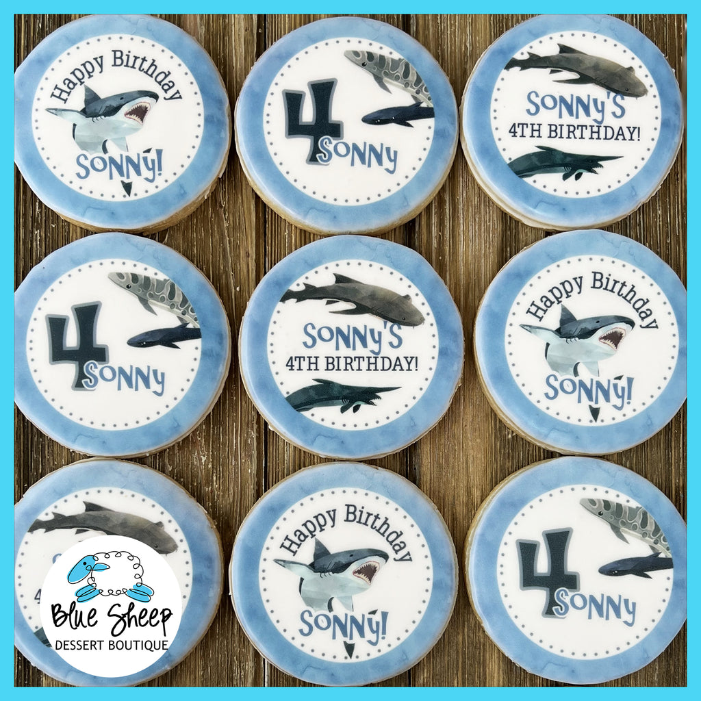 shark themed cookie favors - printed