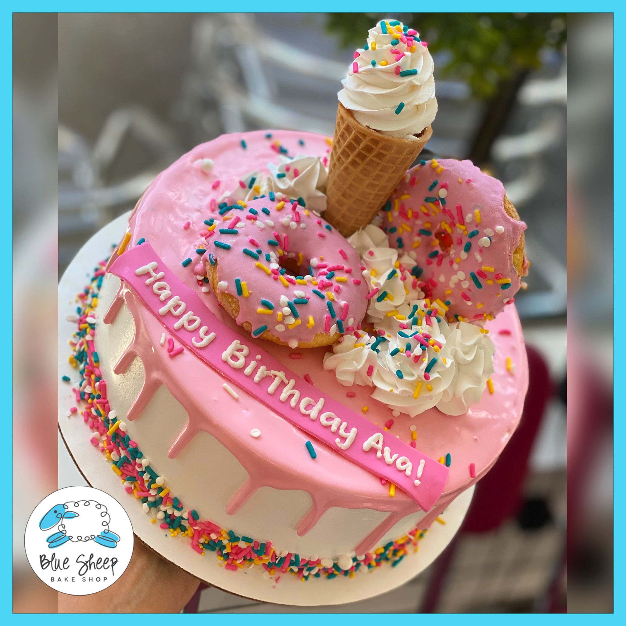 Pink and White Ice Cream Cone Confetti Cake (ICE CREAM CAKE)