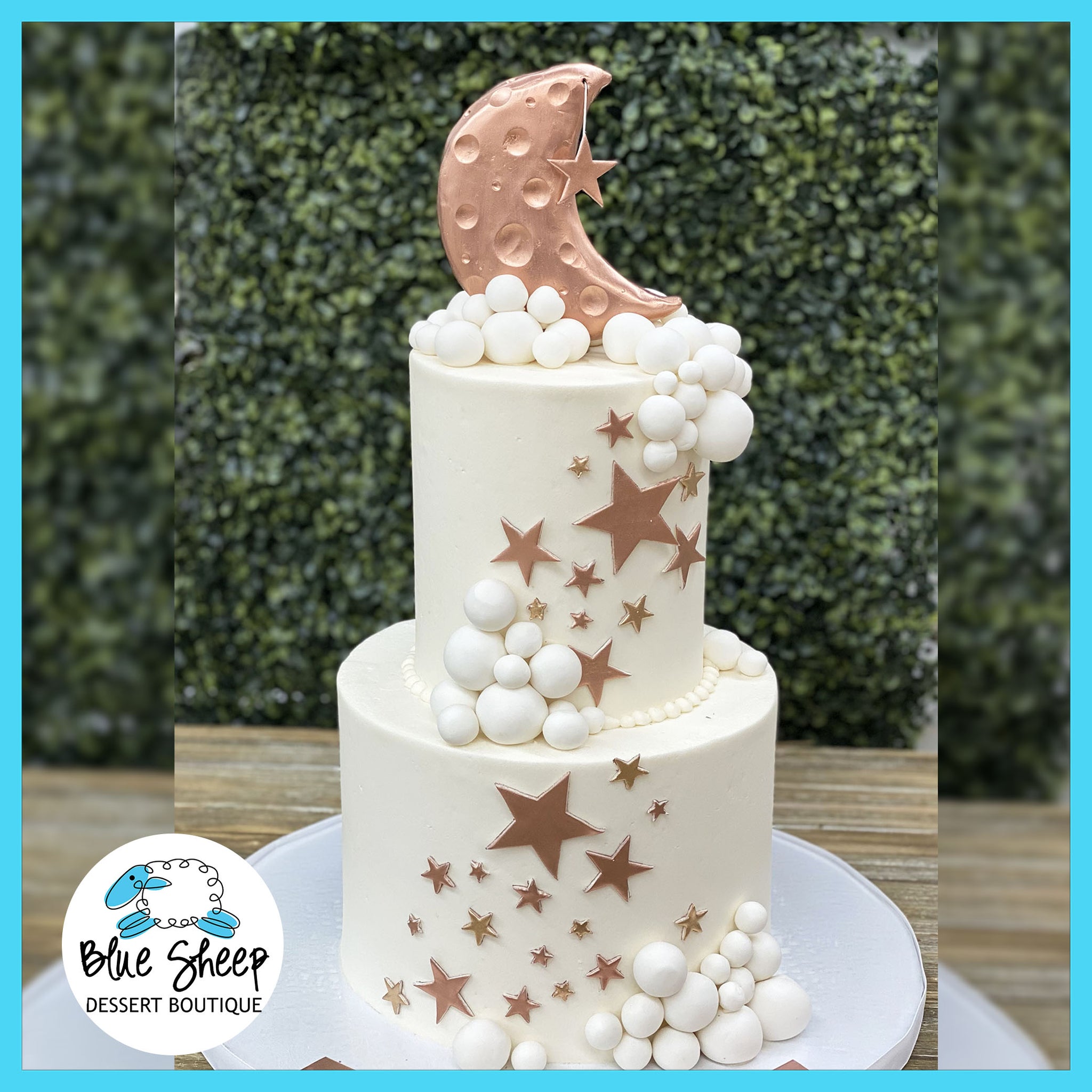 Rose Gold Moon and Stars Baby Shower Cake – Blue Sheep Bake Shop