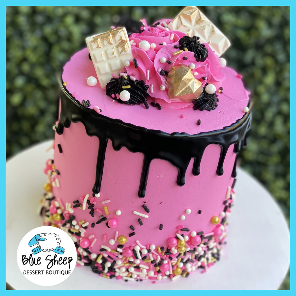 pink & black couture birthday cake