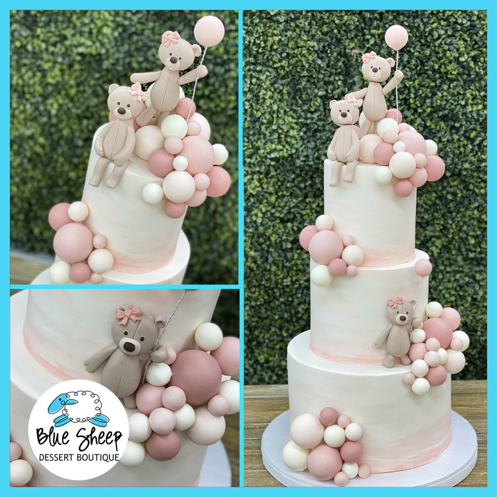 teddy bears & ballons custom 1st birthday cake