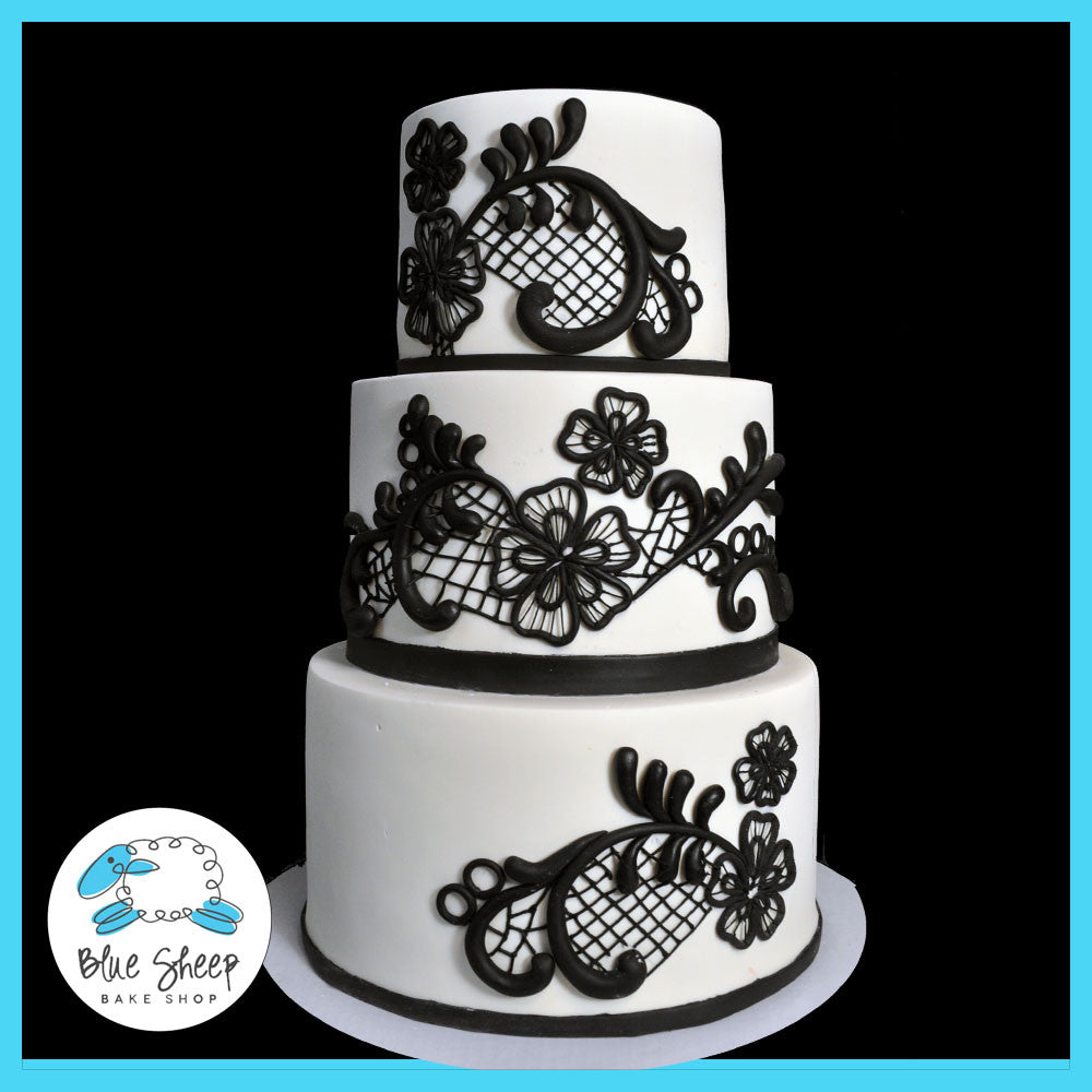 black lace wedding cake 