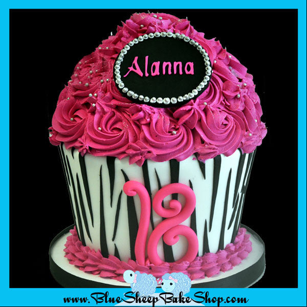 zebra and hot pink giant cupcake cake 